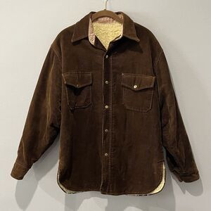 Vintage Corduroy Jacket Mens Large‎ Brown Sherpa Lined Shacket Scovill 70s 80s